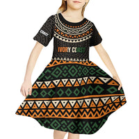 Ivory Coast Kid Short Sleeve Dress with Ethnic Geometric Pattern and National Motto Design - Wonder Print Shop