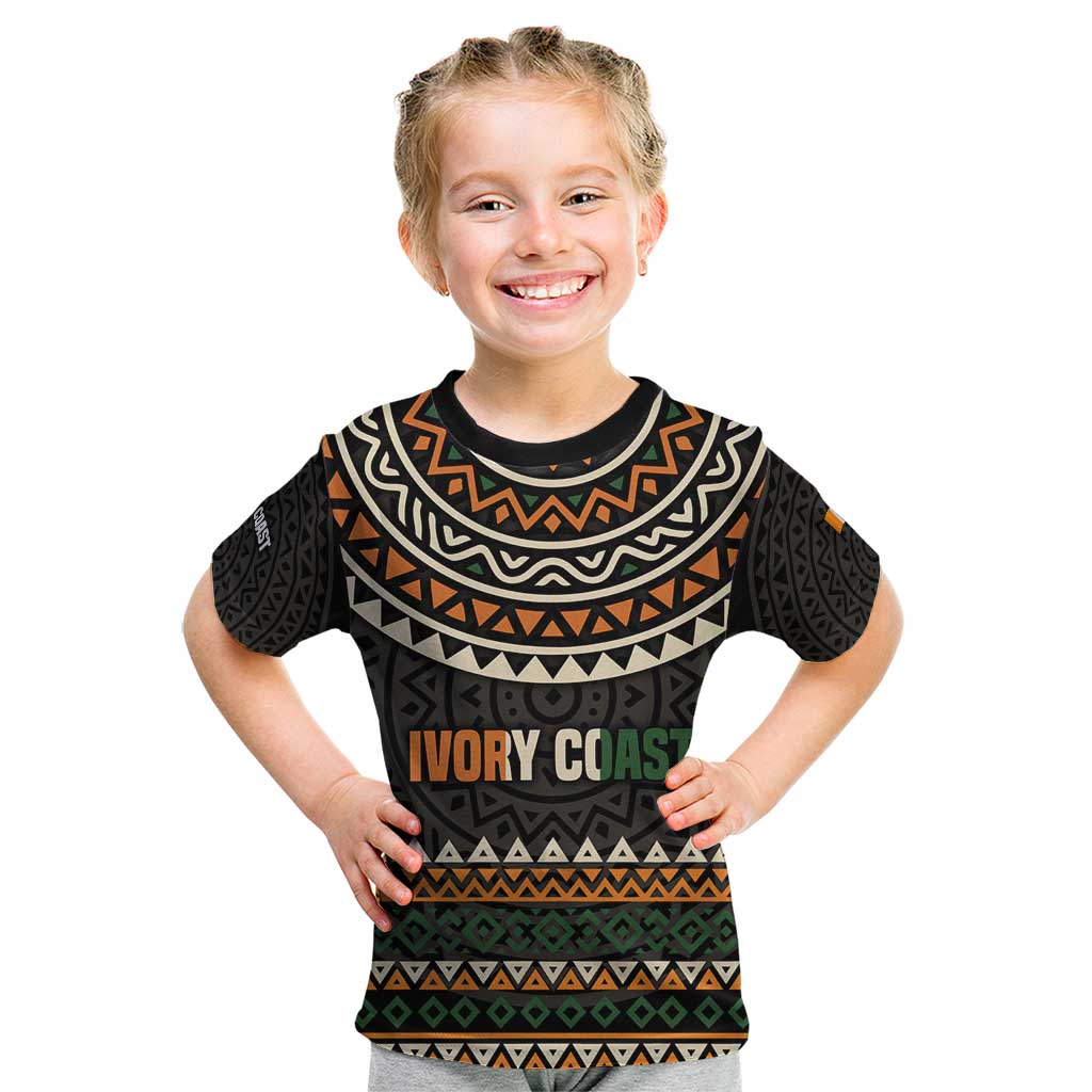 Ivory Coast Kid T Shirt with Ethnic Geometric Pattern and National Motto Design - Wonder Print Shop