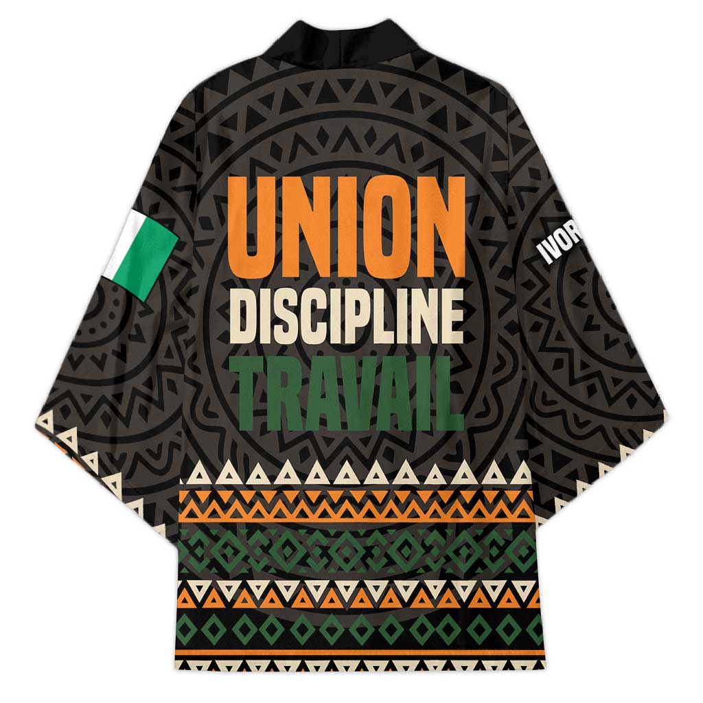 Ivory Coast Kimono with Ethnic Geometric Pattern and National Motto Design - Wonder Print Shop