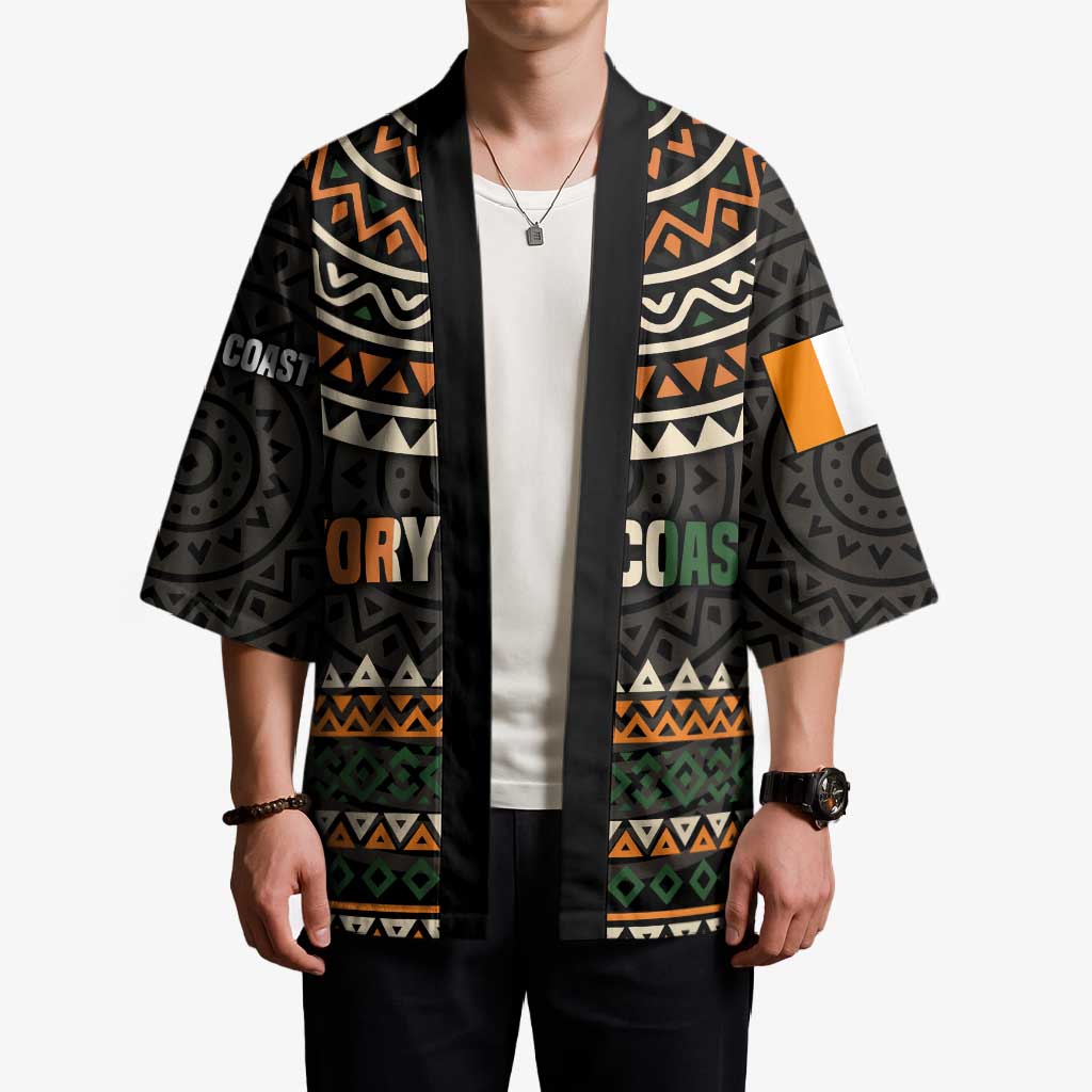 Ivory Coast Kimono with Ethnic Geometric Pattern and National Motto Design - Wonder Print Shop
