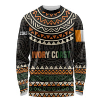 Ivory Coast Long Sleeve Shirt with Ethnic Geometric Pattern and National Motto Design - Wonder Print Shop