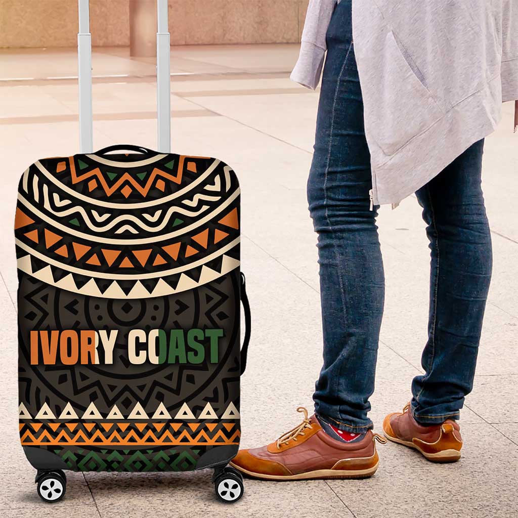 Ivory Coast Luggage Cover with Ethnic Geometric Pattern and National Motto Design - Wonder Print Shop