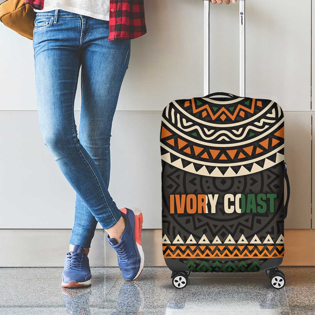 Ivory Coast Luggage Cover with Ethnic Geometric Pattern and National Motto Design - Wonder Print Shop
