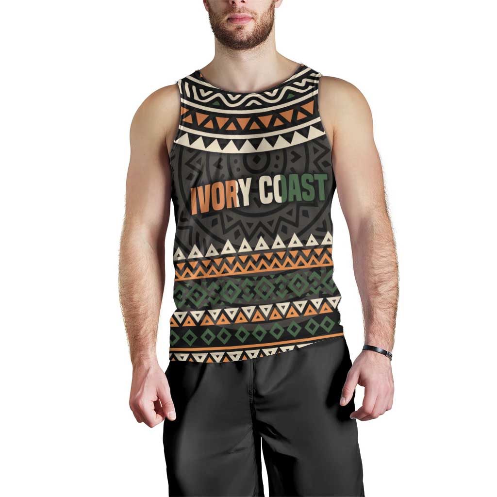 Ivory Coast Men Tank Top with Ethnic Geometric Pattern and National Motto Design - Wonder Print Shop