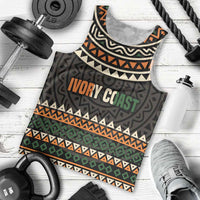 Ivory Coast Men Tank Top with Ethnic Geometric Pattern and National Motto Design - Wonder Print Shop