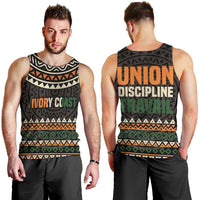 Ivory Coast Men Tank Top with Ethnic Geometric Pattern and National Motto Design - Wonder Print Shop