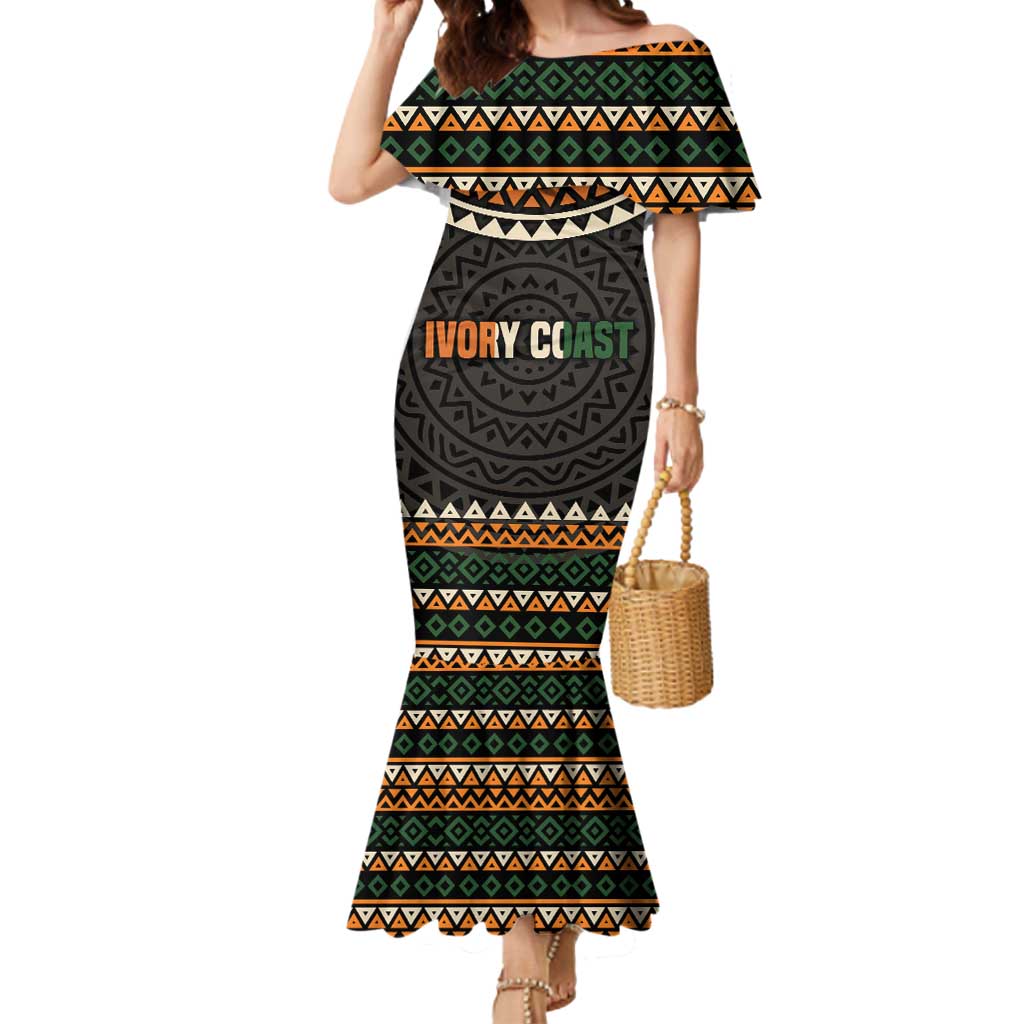 Ivory Coast Mermaid Dress with Ethnic Geometric Pattern and National Motto Design - Wonder Print Shop