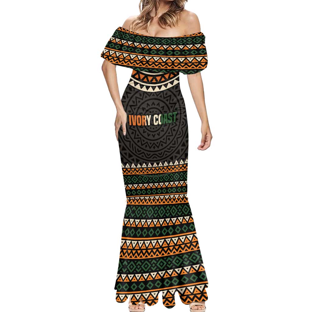 Ivory Coast Mermaid Dress with Ethnic Geometric Pattern and National Motto Design - Wonder Print Shop