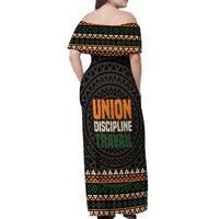 Ivory Coast Off Shoulder Maxi Dress with Ethnic Geometric Pattern and National Motto Design - Wonder Print Shop