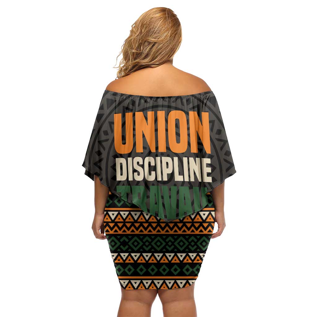 Ivory Coast Off Shoulder Short Dress with Ethnic Geometric Pattern and National Motto Design - Wonder Print Shop