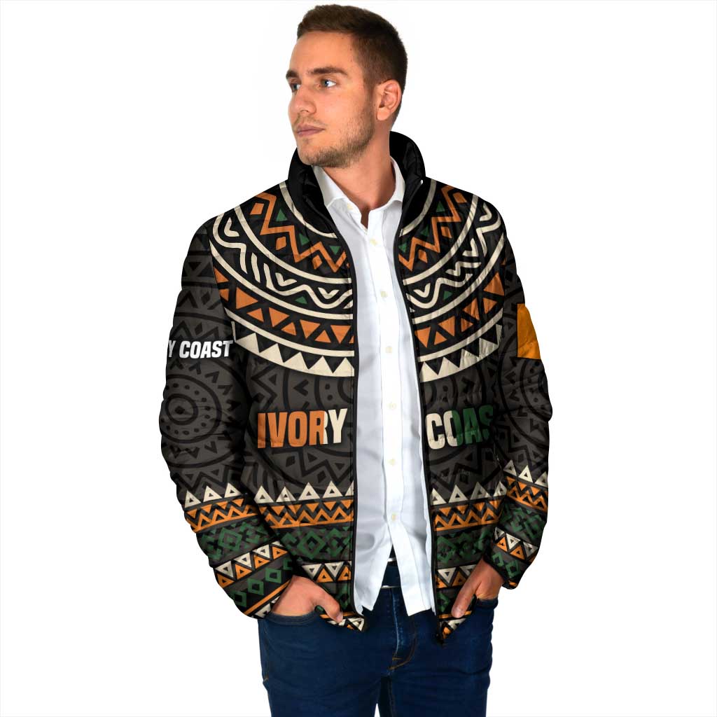 Ivory Coast Padded Jacket with Ethnic Geometric Pattern and National Motto Design - Wonder Print Shop