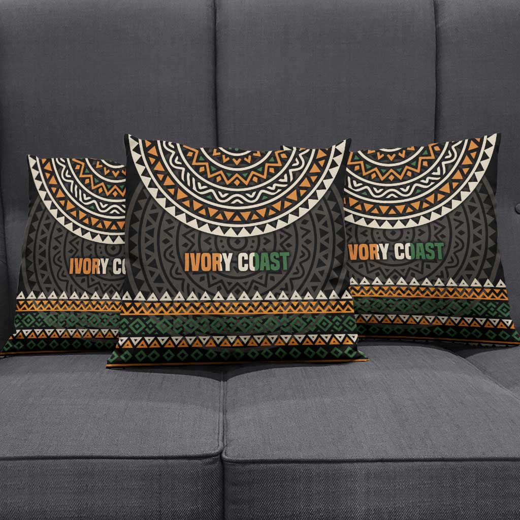 Ivory Coast Pillow Cover with Ethnic Geometric Pattern and National Motto Design - Wonder Print Shop