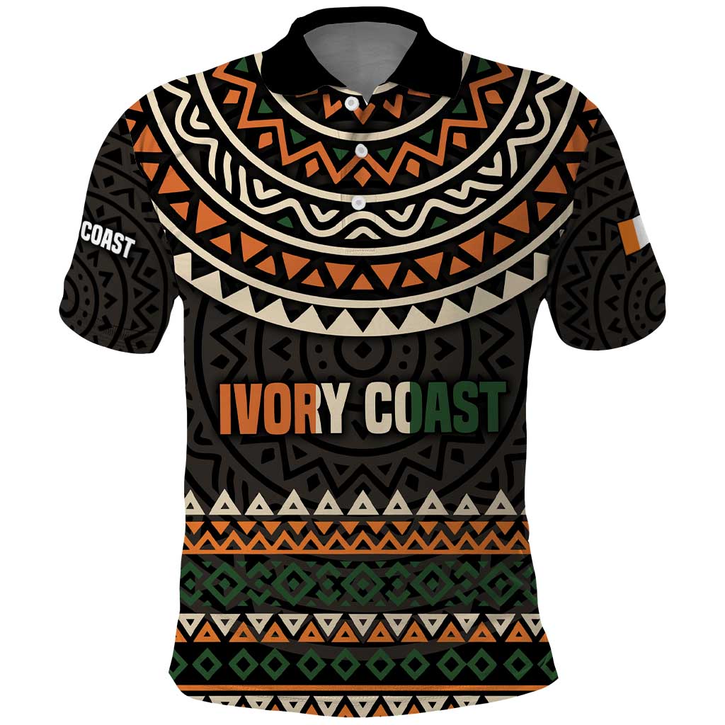 Ivory Coast Polo Shirt with Ethnic Geometric Pattern and National Motto Design - Wonder Print Shop