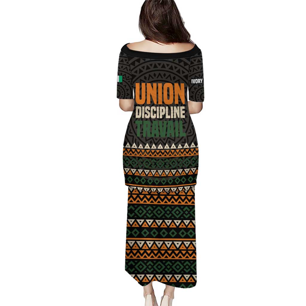 Ivory Coast Puletasi with Ethnic Geometric Pattern and National Motto Design - Wonder Print Shop