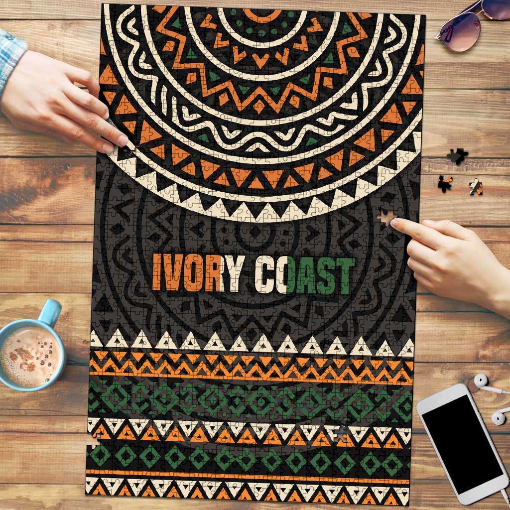 Ivory Coast Puzzle with Ethnic Geometric Pattern and National Motto Design - Wonder Print Shop