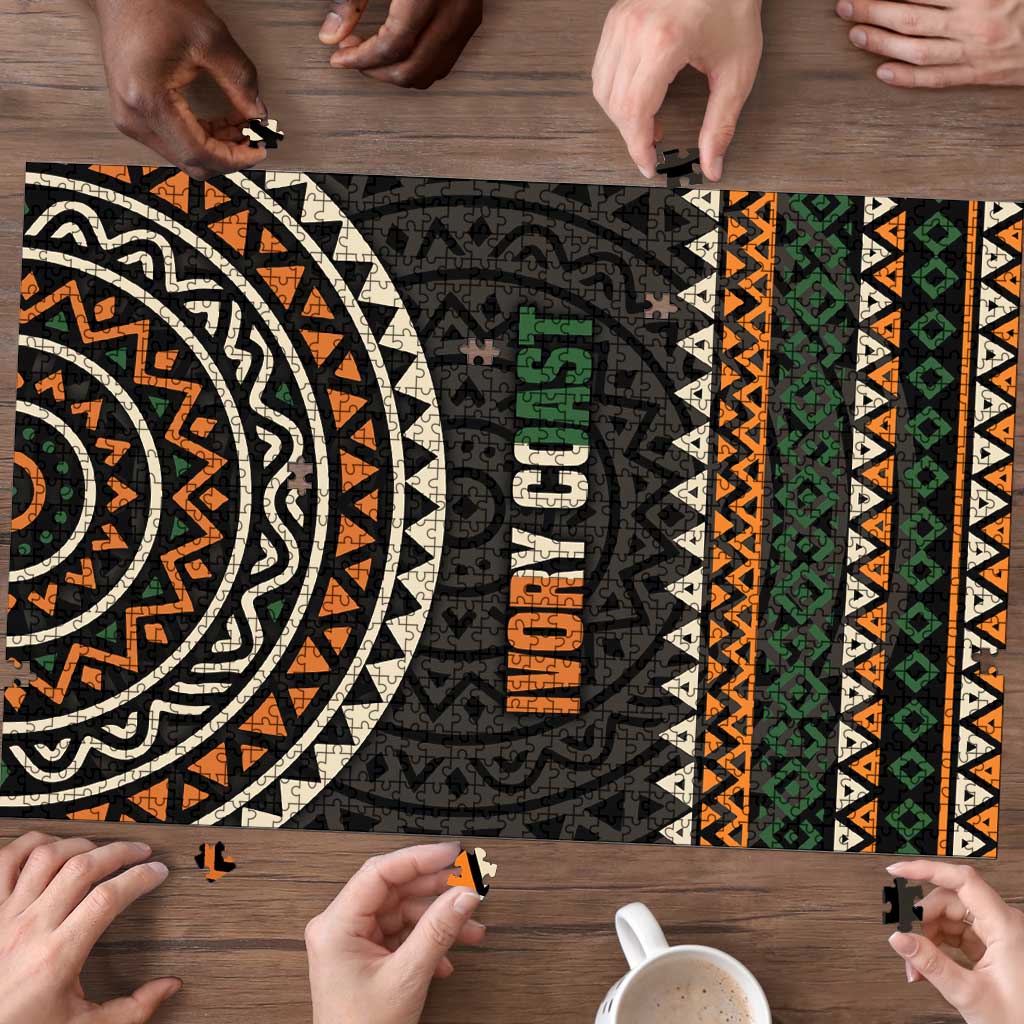 Ivory Coast Puzzle with Ethnic Geometric Pattern and National Motto Design - Wonder Print Shop