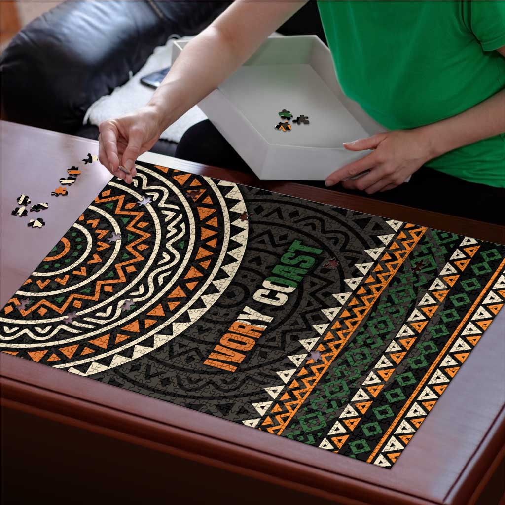 Ivory Coast Puzzle with Ethnic Geometric Pattern and National Motto Design - Wonder Print Shop
