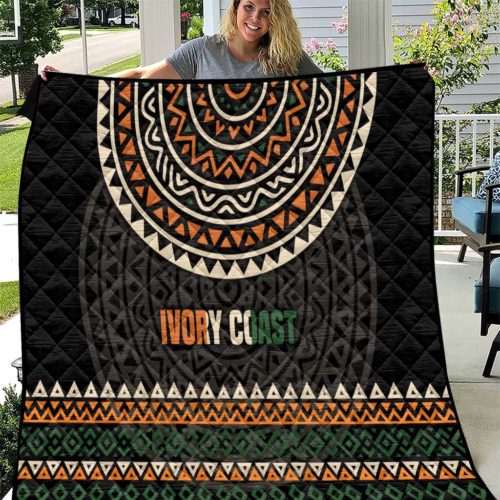 Ivory Coast Quilt with Ethnic Geometric Pattern and National Motto Design - Wonder Print Shop