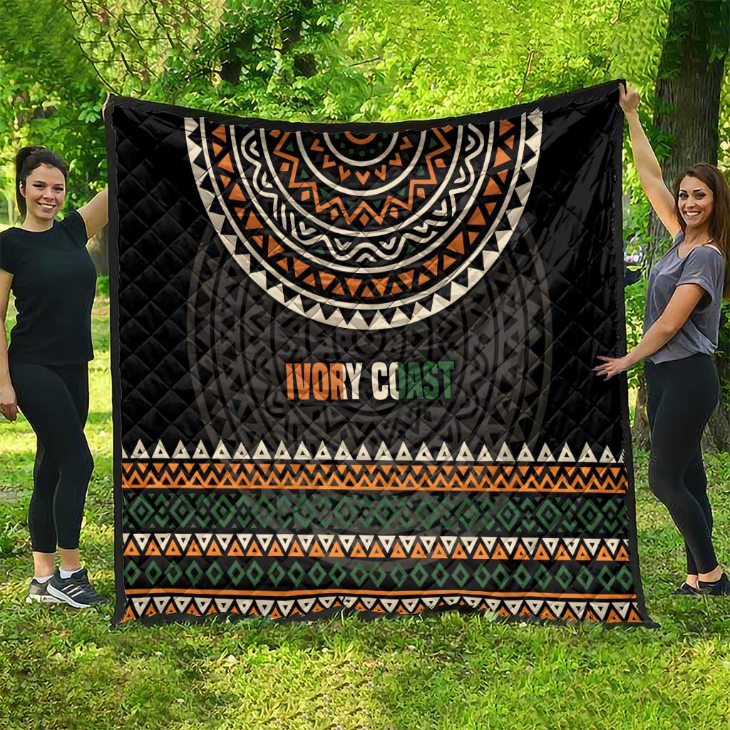 Ivory Coast Quilt with Ethnic Geometric Pattern and National Motto Design - Wonder Print Shop