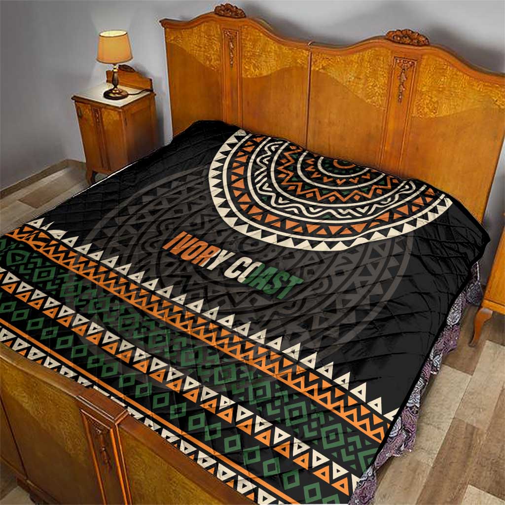 Ivory Coast Quilt with Ethnic Geometric Pattern and National Motto Design - Wonder Print Shop