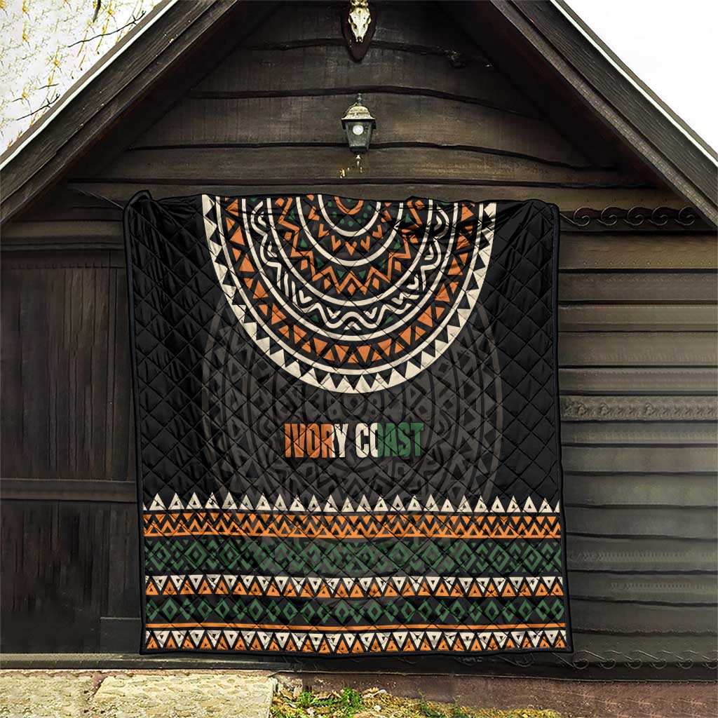 Ivory Coast Quilt with Ethnic Geometric Pattern and National Motto Design - Wonder Print Shop