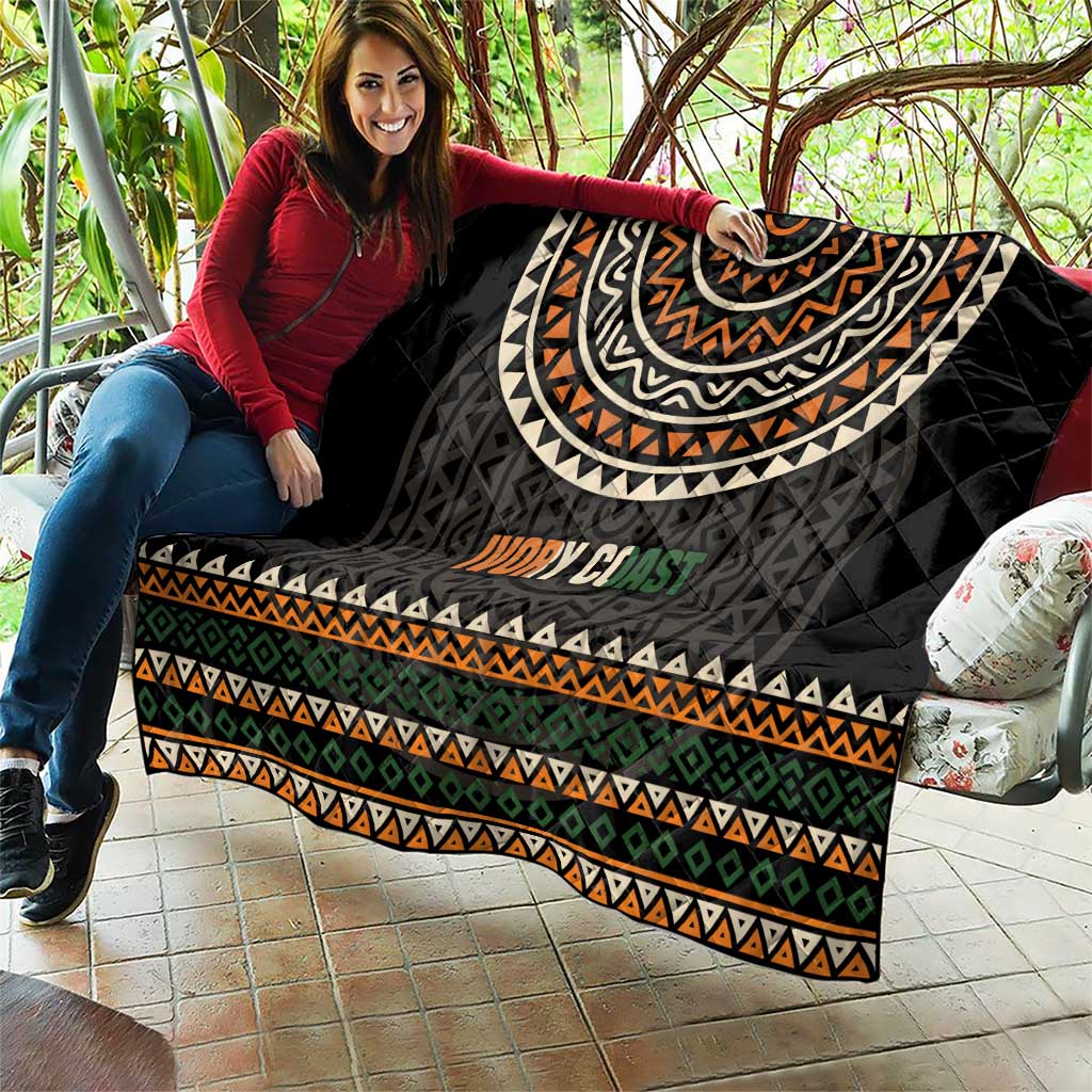 Ivory Coast Quilt with Ethnic Geometric Pattern and National Motto Design - Wonder Print Shop