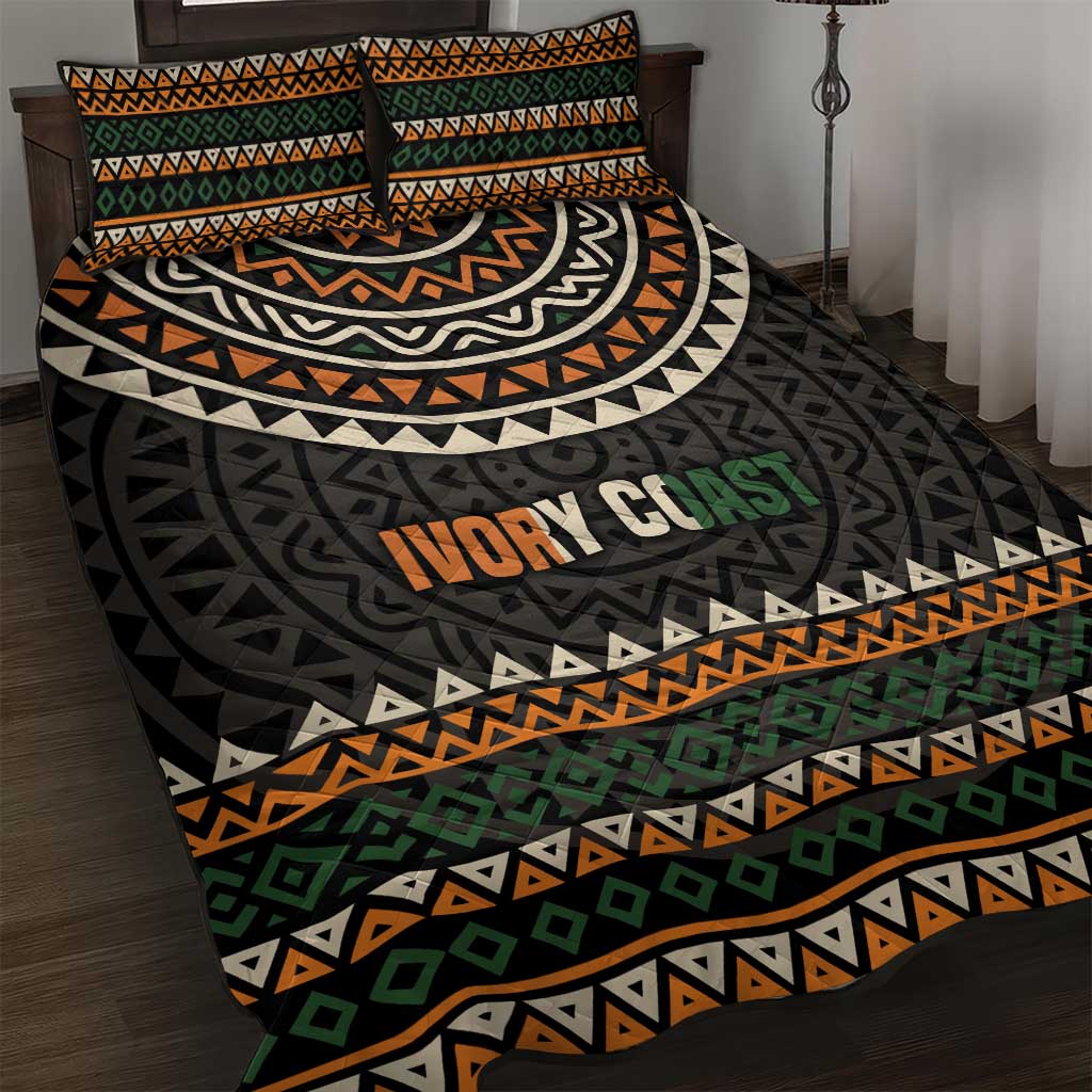 Ivory Coast Quilt Bed Set with Ethnic Geometric Pattern and National Motto Design - Wonder Print Shop