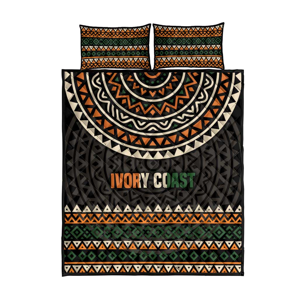 Ivory Coast Quilt Bed Set with Ethnic Geometric Pattern and National Motto Design - Wonder Print Shop