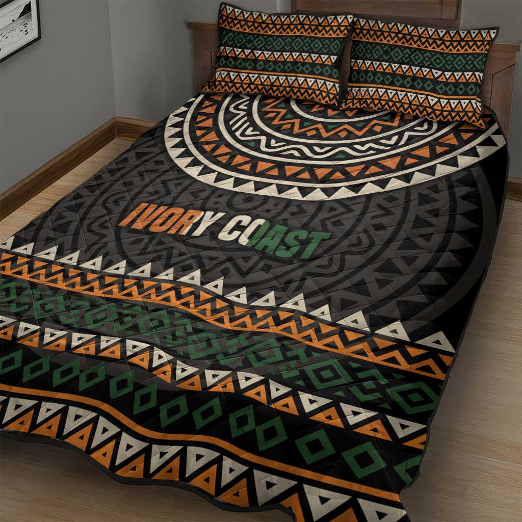 Ivory Coast Quilt Bed Set with Ethnic Geometric Pattern and National Motto Design - Wonder Print Shop