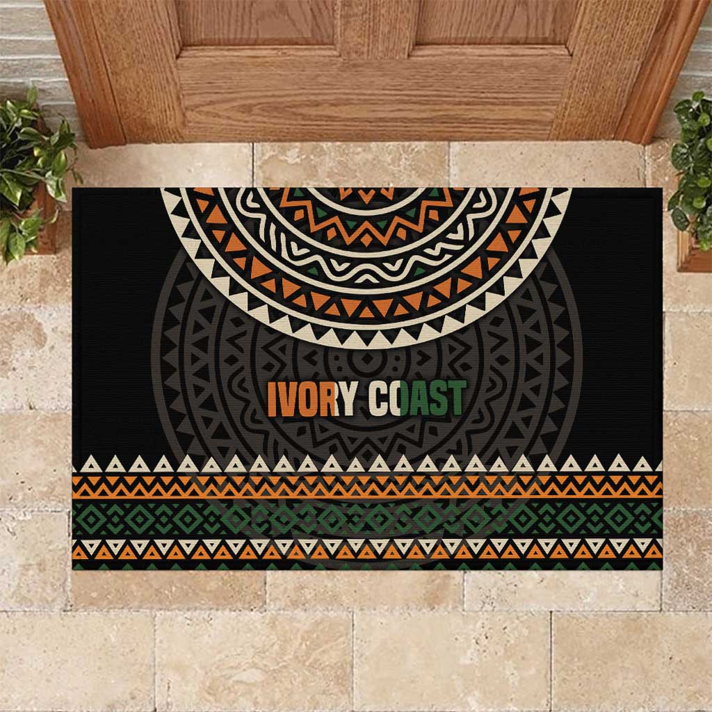 Ivory Coast Rubber Doormat with Ethnic Geometric Pattern and National Motto Design - Wonder Print Shop