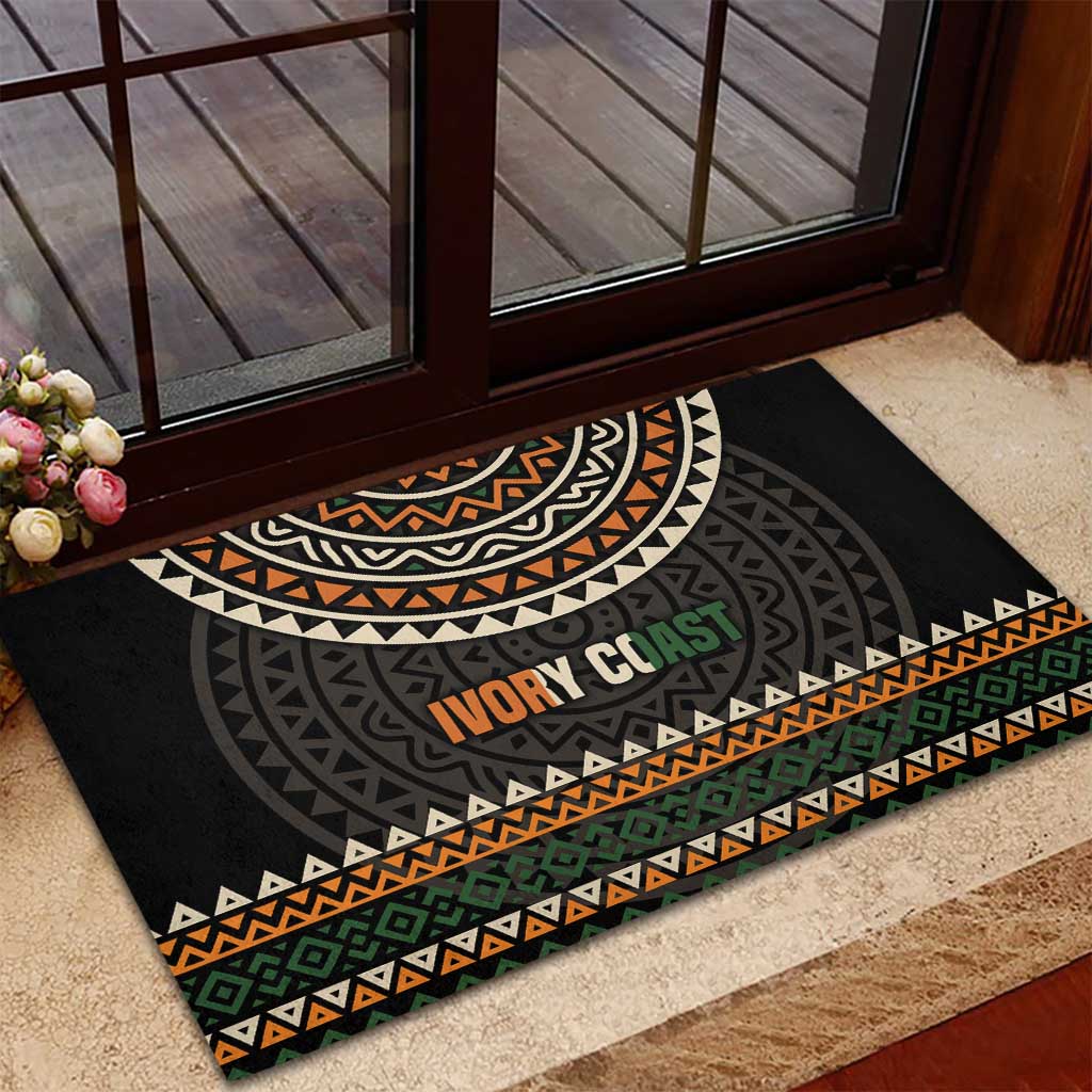 Ivory Coast Rubber Doormat with Ethnic Geometric Pattern and National Motto Design - Wonder Print Shop