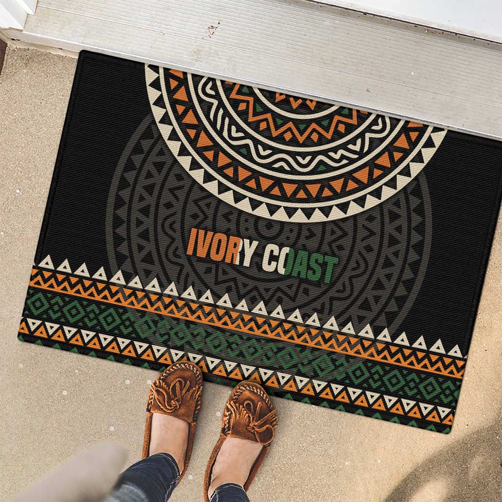 Ivory Coast Rubber Doormat with Ethnic Geometric Pattern and National Motto Design - Wonder Print Shop