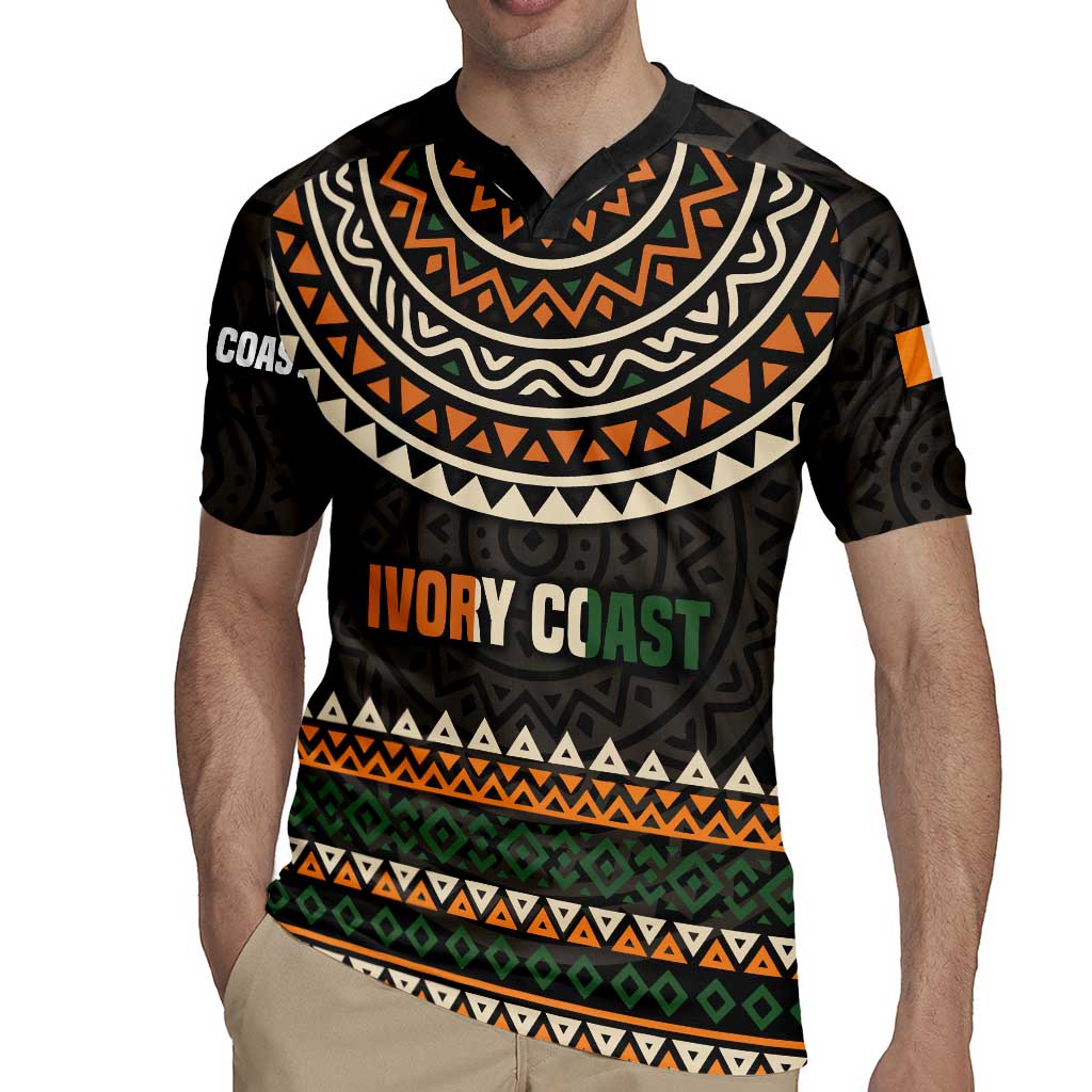 Ivory Coast Rugby Jersey with Ethnic Geometric Pattern and National Motto Design - Wonder Print Shop