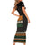 Ivory Coast Short Sleeve Bodycon Dress with Ethnic Geometric Pattern and National Motto Design - Wonder Print Shop