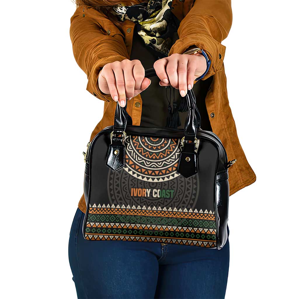 Ivory Coast Shoulder Handbag with Ethnic Geometric Pattern and National Motto Design - Wonder Print Shop