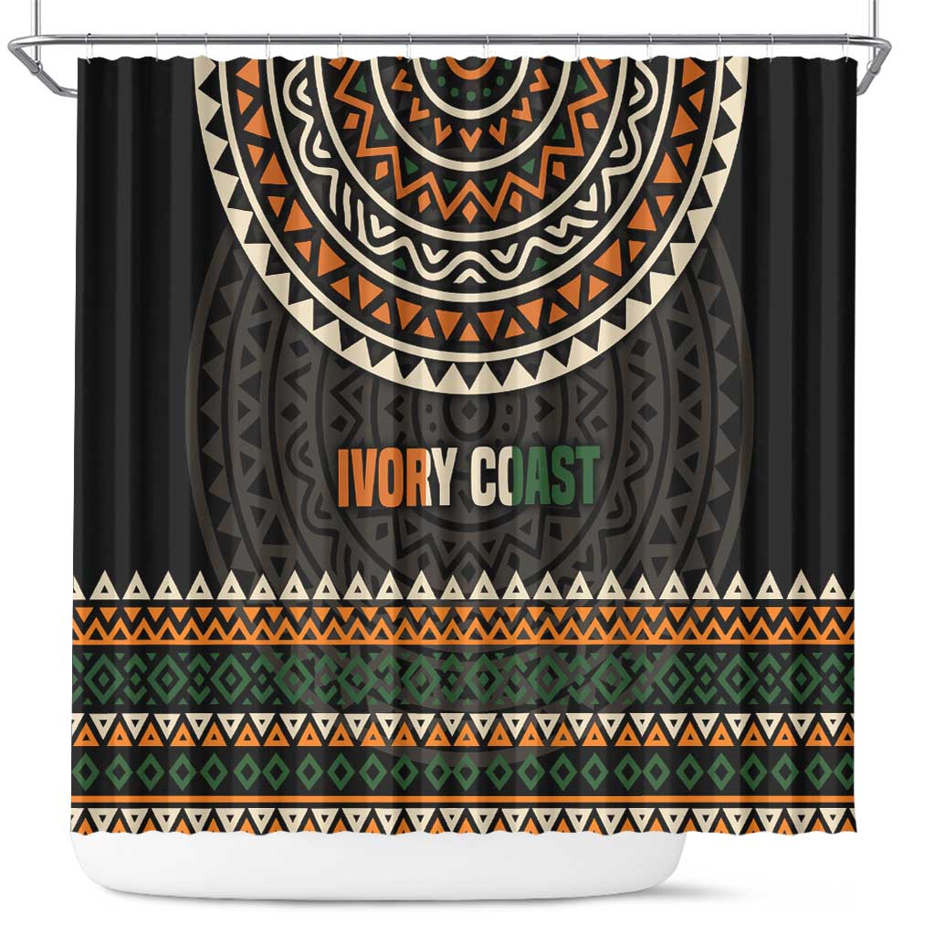 Ivory Coast Shower Curtain with Ethnic Geometric Pattern and National Motto Design - Wonder Print Shop