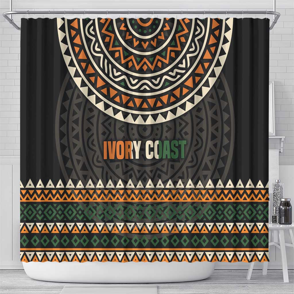 Ivory Coast Shower Curtain with Ethnic Geometric Pattern and National Motto Design - Wonder Print Shop