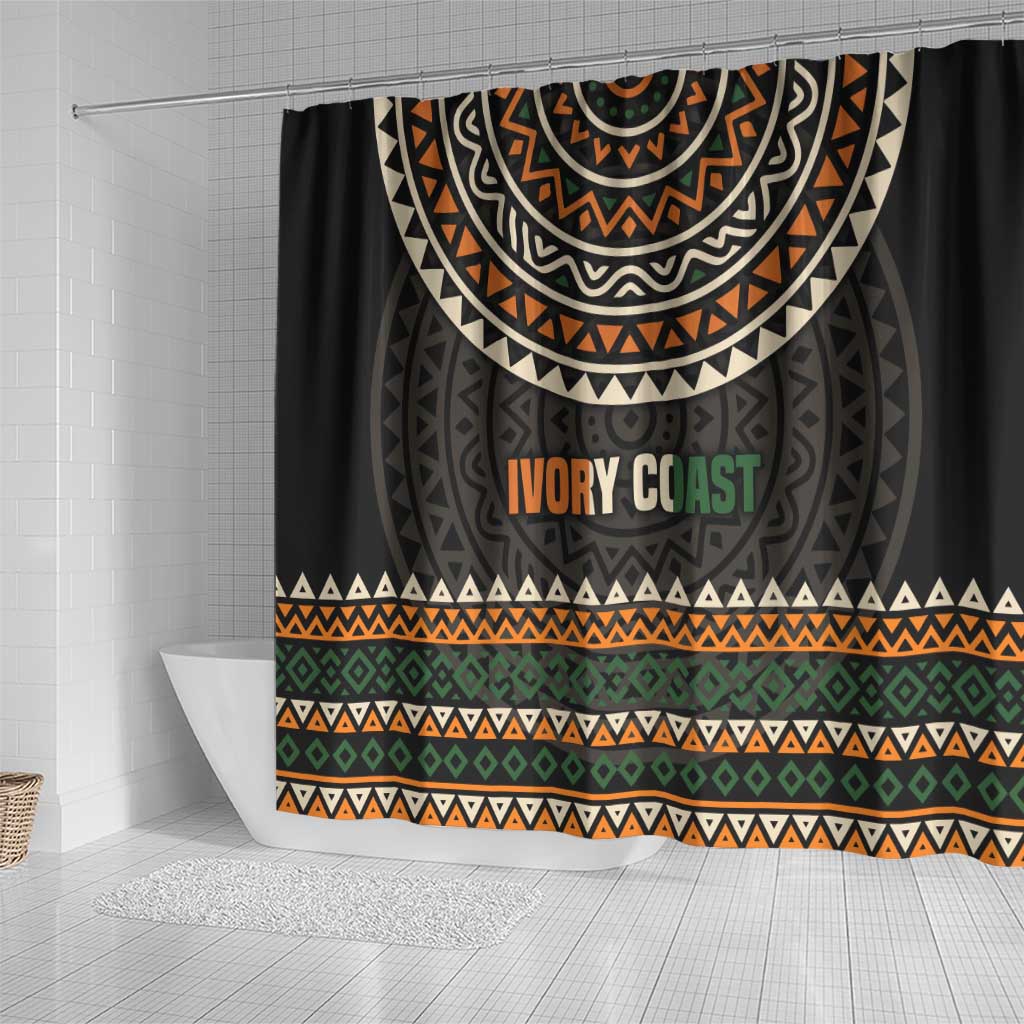 Ivory Coast Shower Curtain with Ethnic Geometric Pattern and National Motto Design - Wonder Print Shop