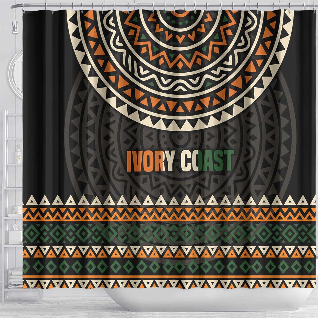 Ivory Coast Shower Curtain with Ethnic Geometric Pattern and National Motto Design - Wonder Print Shop