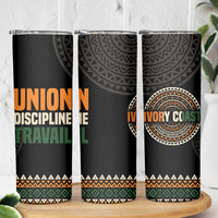 Ivory Coast Skinny Tumbler with Ethnic Geometric Pattern and National Motto Design - Wonder Print Shop