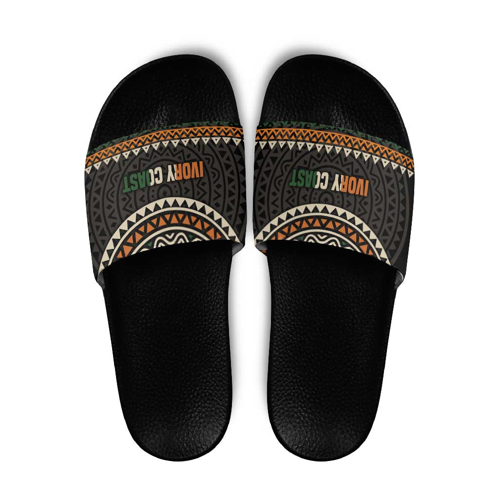 Ivory Coast Slide Sandals with Ethnic Geometric Pattern and National Motto Design - Wonder Print Shop