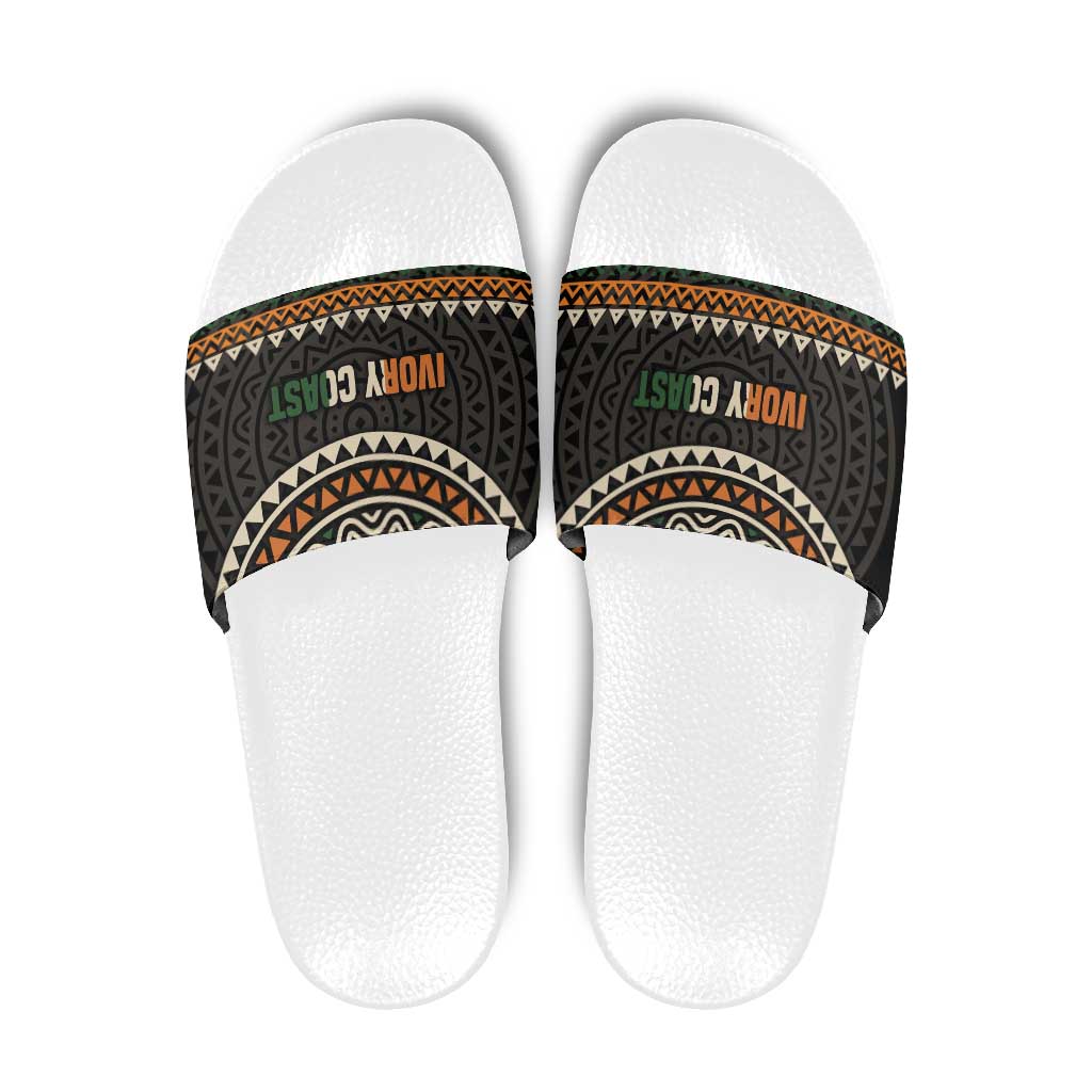 Ivory Coast Slide Sandals with Ethnic Geometric Pattern and National Motto Design - Wonder Print Shop