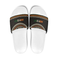 Ivory Coast Slide Sandals with Ethnic Geometric Pattern and National Motto Design - Wonder Print Shop