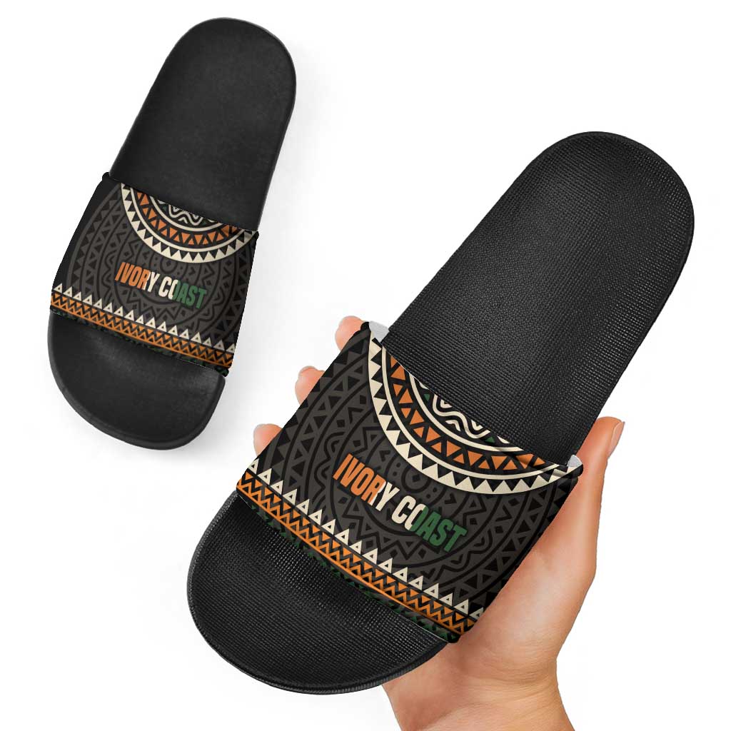 Ivory Coast Slide Sandals with Ethnic Geometric Pattern and National Motto Design - Wonder Print Shop