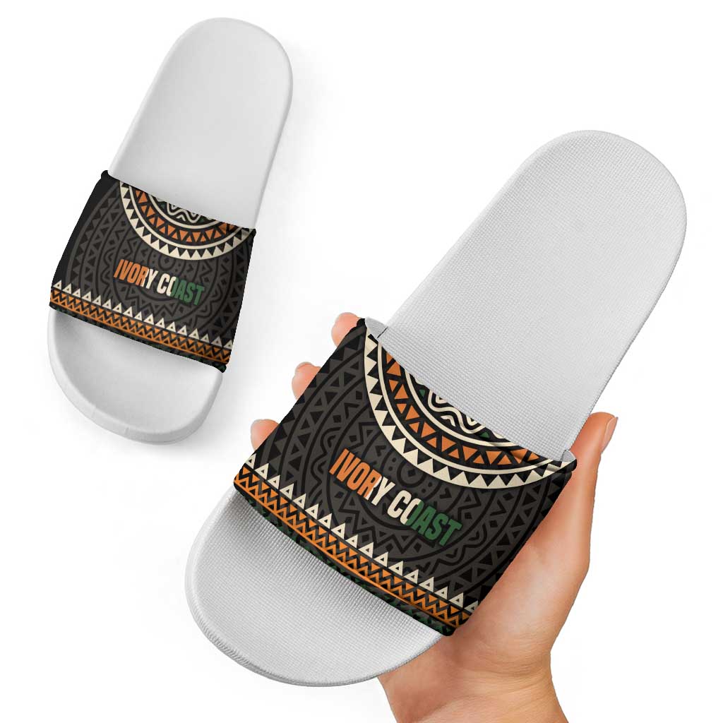 Ivory Coast Slide Sandals with Ethnic Geometric Pattern and National Motto Design - Wonder Print Shop
