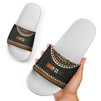 Ivory Coast Slide Sandals with Ethnic Geometric Pattern and National Motto Design - Wonder Print Shop