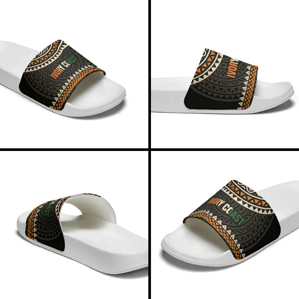 Ivory Coast Slide Sandals with Ethnic Geometric Pattern and National Motto Design - Wonder Print Shop