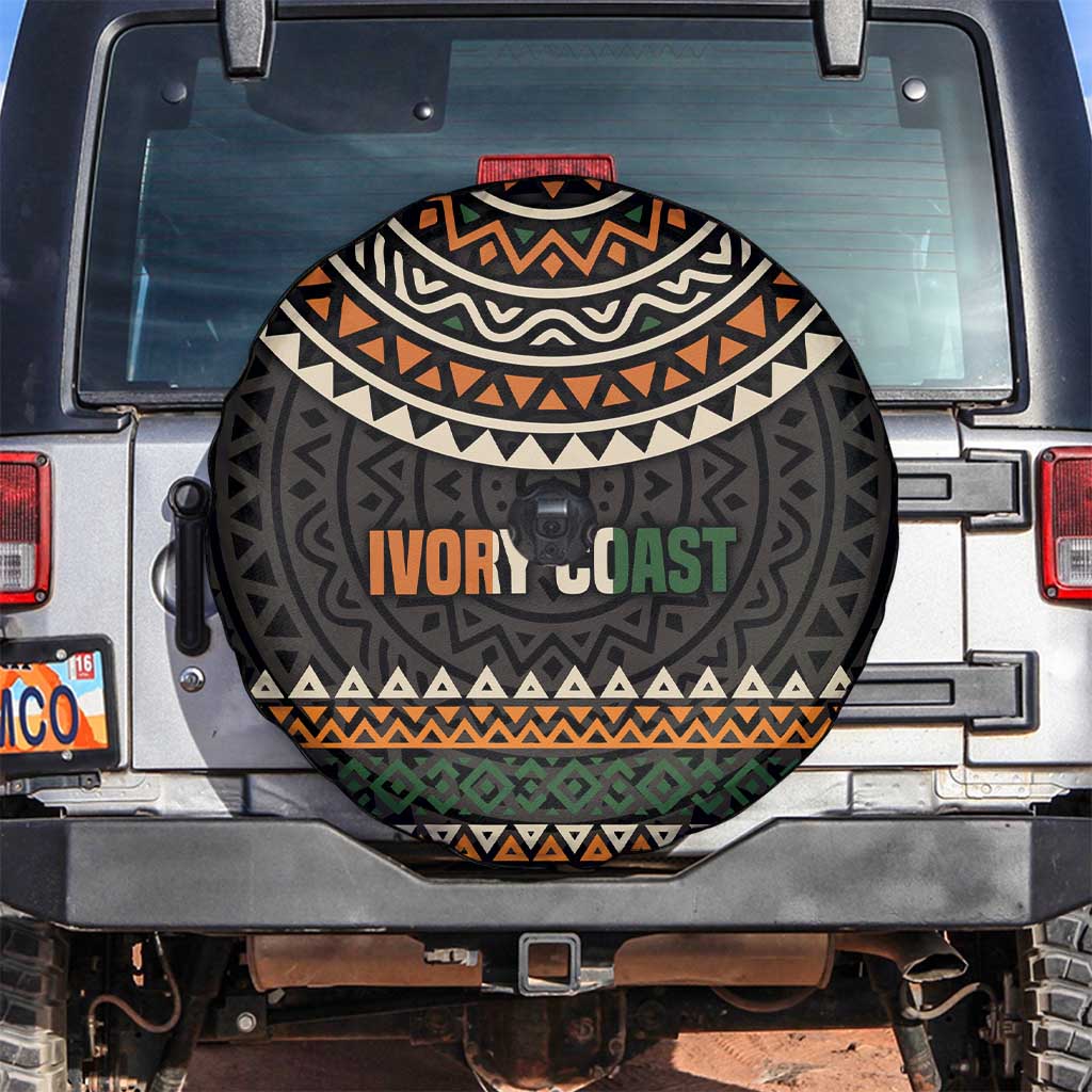 Ivory Coast Spare Tire Cover with Ethnic Geometric Pattern and National Motto Design - Wonder Print Shop
