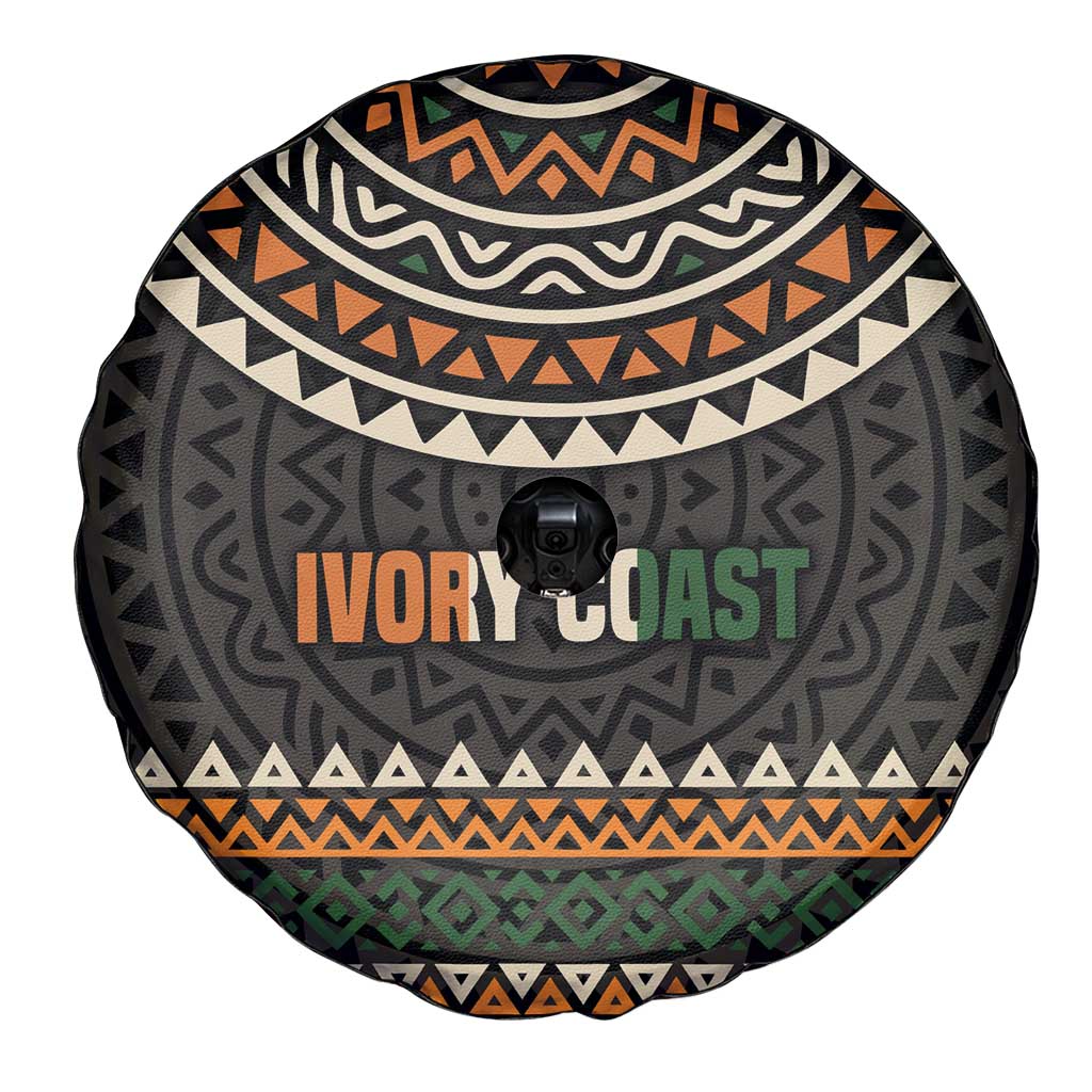 Ivory Coast Spare Tire Cover with Ethnic Geometric Pattern and National Motto Design - Wonder Print Shop