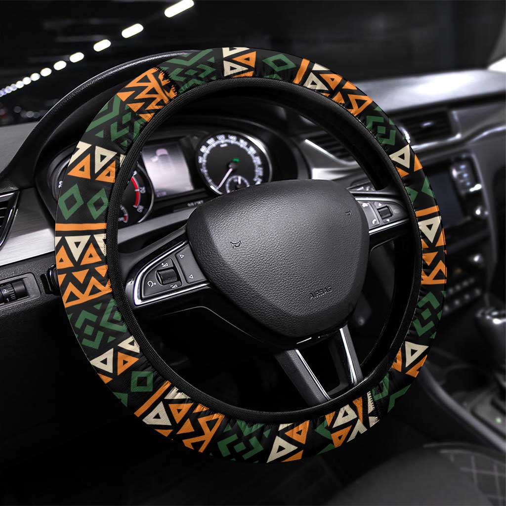 Ivory Coast Steering Wheel Cover with Ethnic Geometric Pattern and National Motto Design - Wonder Print Shop